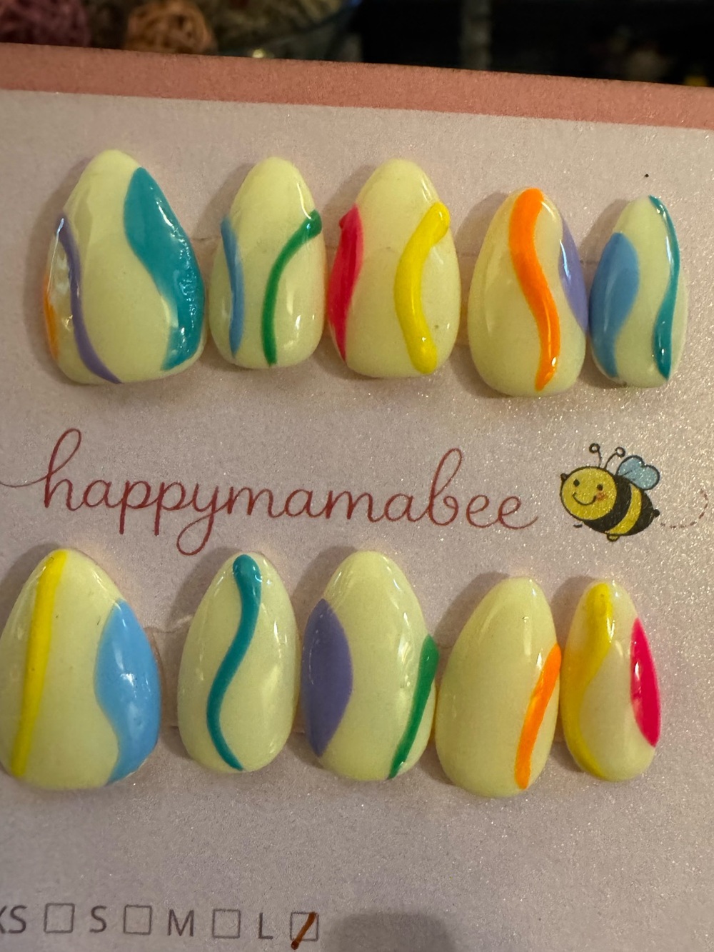 Colorful Abstract Swirl Press On Nails Retro Y2K (Short Almond)